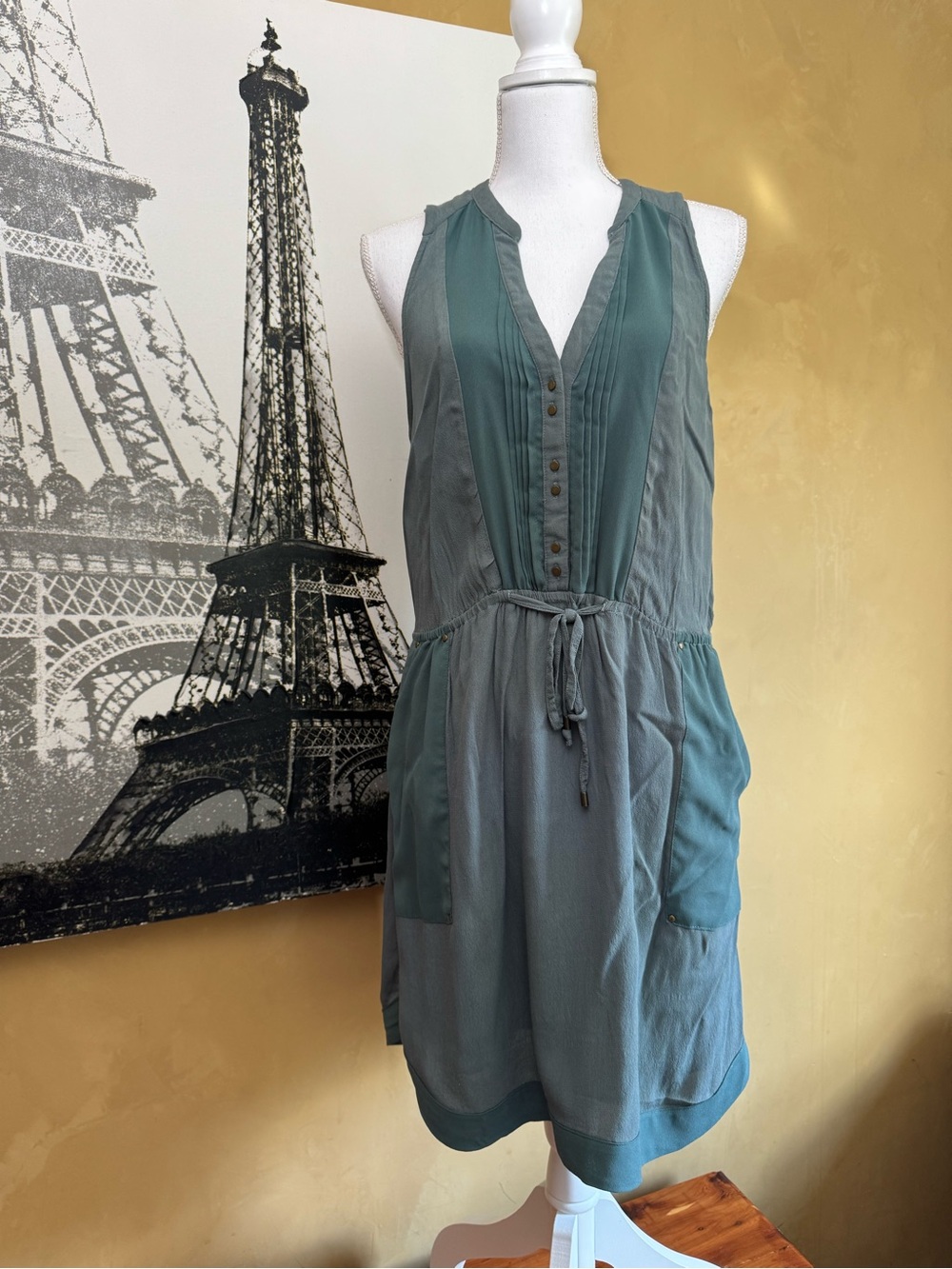 Maeve by Anthropology Two-Tone Teal Sleeveless Mini Dress